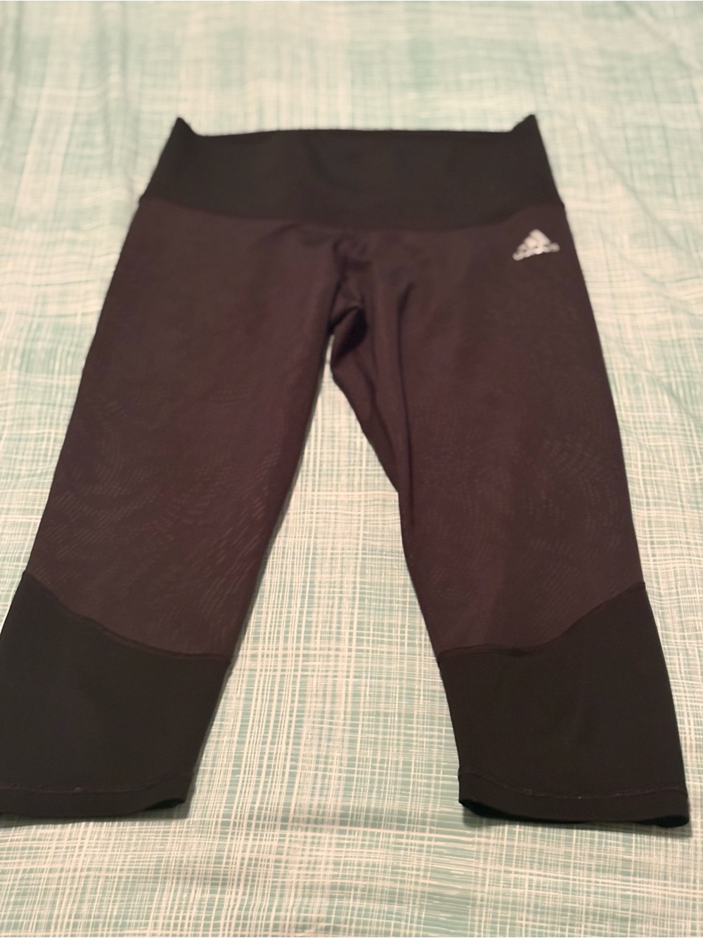 adidas Black Capri Workout Leggings with White Logo